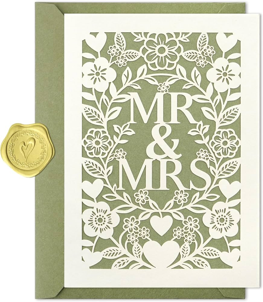 Elegant Wedding Card for Bride and Groom, Laser-Cut Floral Heart Design, Congratulations Wedding ... | Amazon (US)