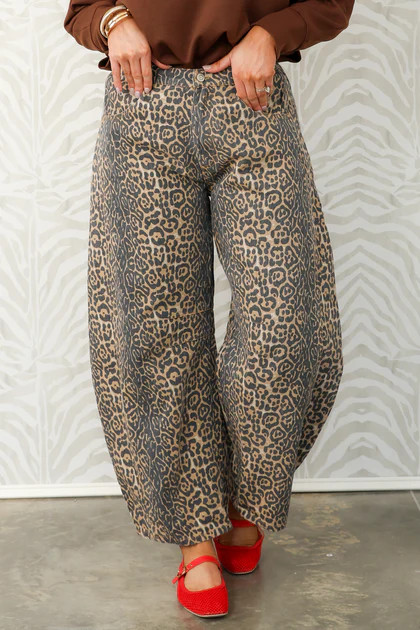 Simply Sophisticated Leopard Camel Barrel Denim Pant | The Willow Tree