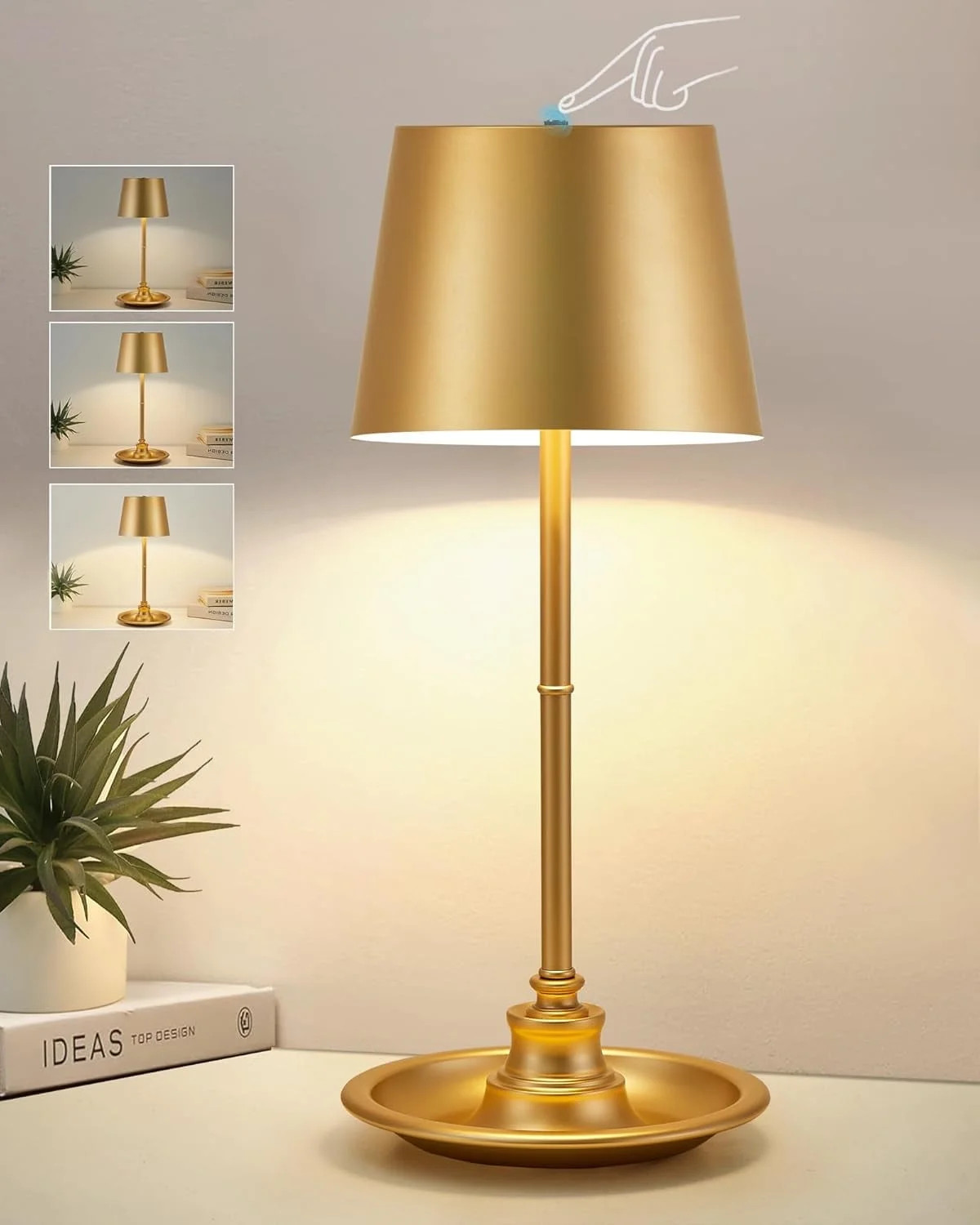NATYSWAN Cordless Table Lamp,3-Way Dimmable Touch Bedside Reading Lamp,Portable Gold Small Nights... | Walmart (US)
