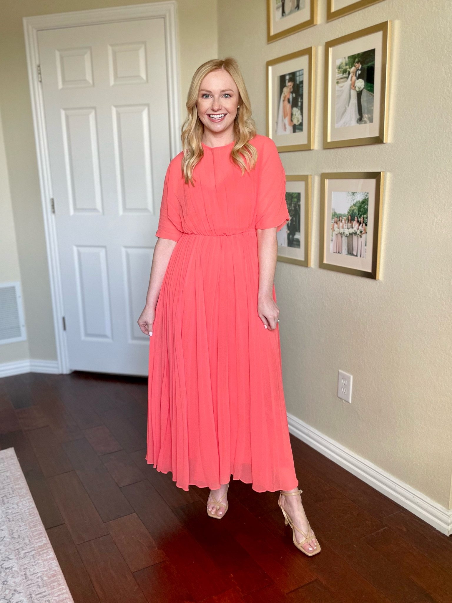 Wearing an XSP | wedding guest dress, spring wedding guest dress, garden wedding guest dress, maxi dress, pleated dress, coral dress 

#LTKSeasonal #LTKwedding #LTKstyletip