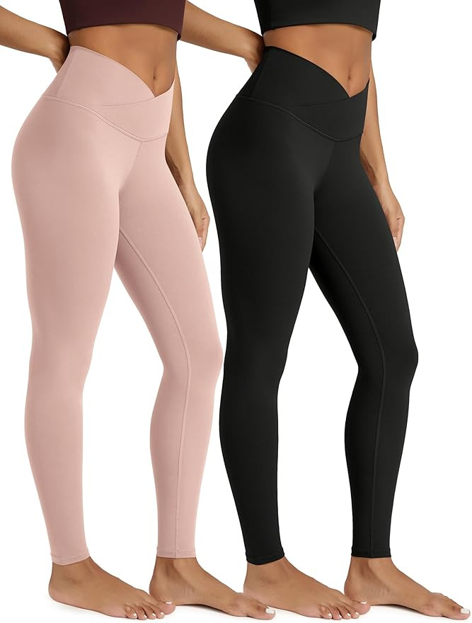 ODODOS 2 Pack Buttery Soft Cross Waist Leggings for Women, ODCLOUD 25" / 28" Crossover Lounge Yog... | Amazon (US)