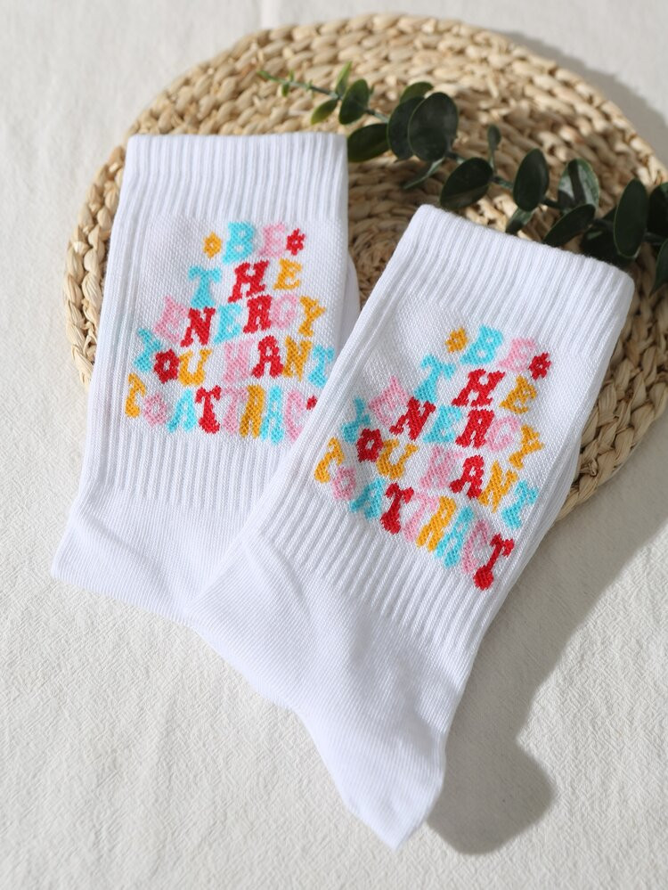 Slogan Graphic Crew Socks | SHEIN