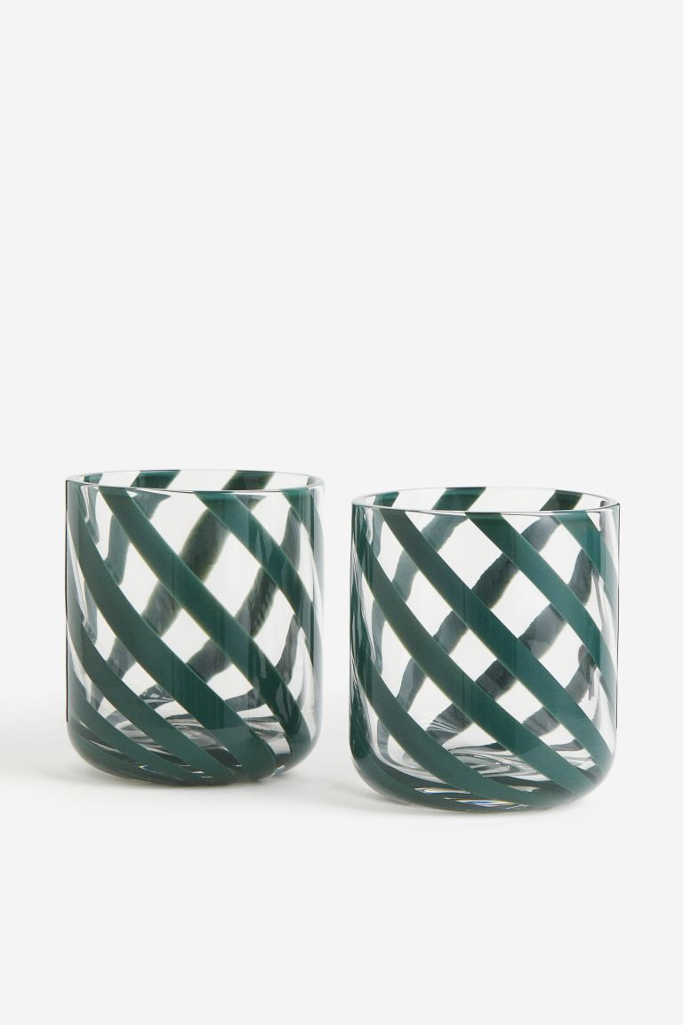 2-pack Patterned Tumblers - Green/striped - Home All | H&M US | H&M (US + CA)