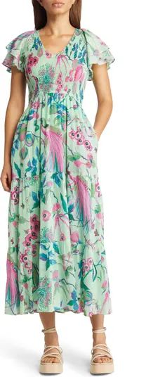 Ira Floral Smocked Cotton Voile Midi Dress | Nordstrom