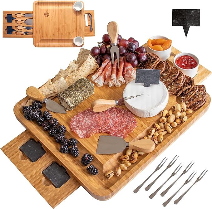 Frux Natural Bamboo Cheese Board and Knife Set. Wood Charcuterie Board Set is Ideal Serving Tray ... | Amazon (US)