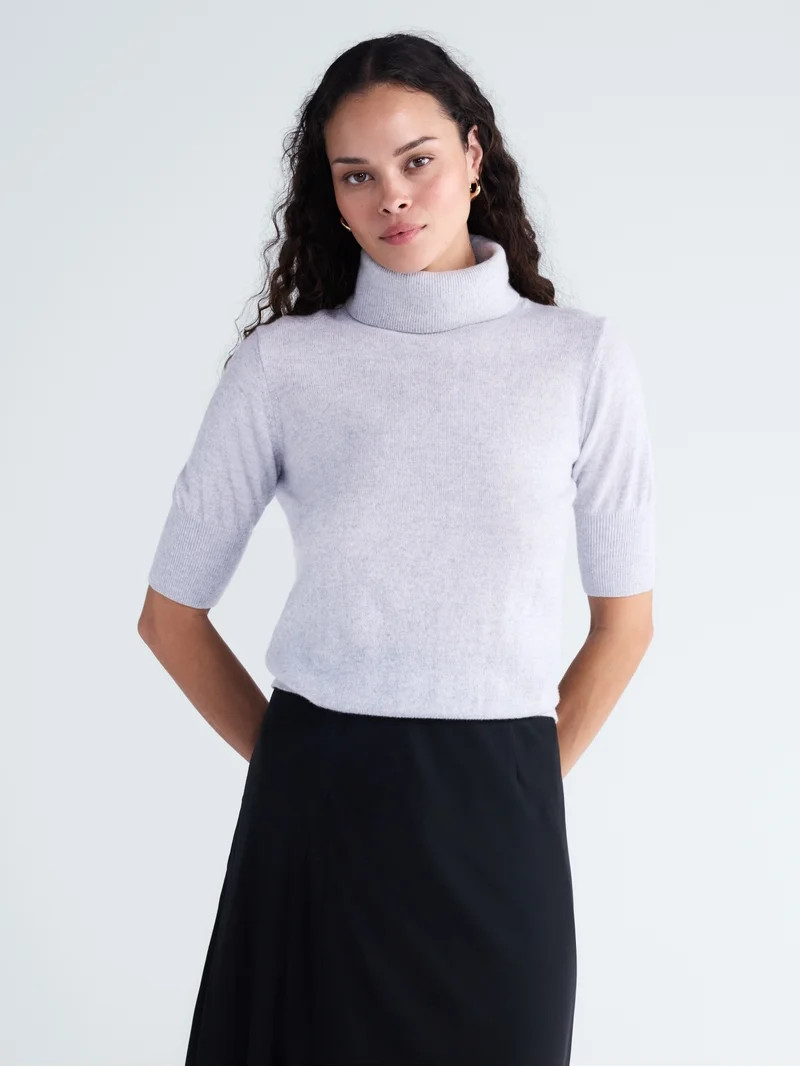 Scoop Women\u2019s Cashmere Turtleneck Sweater with Short Sleeves, Lightweight, XXS-XXL | Walmart (US)