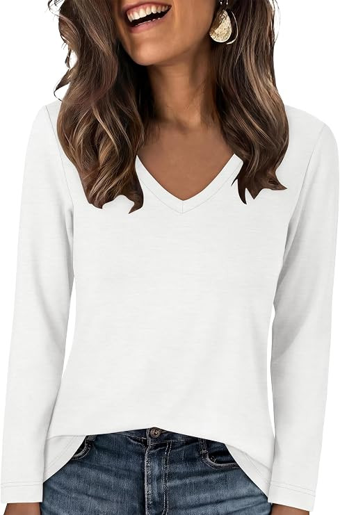 ANRABESS Women's Long Sleeve Shirts V Neck Fall Tops | Soft Comfort Wrinkle Free Tshirts, Basic T... | Amazon (US)