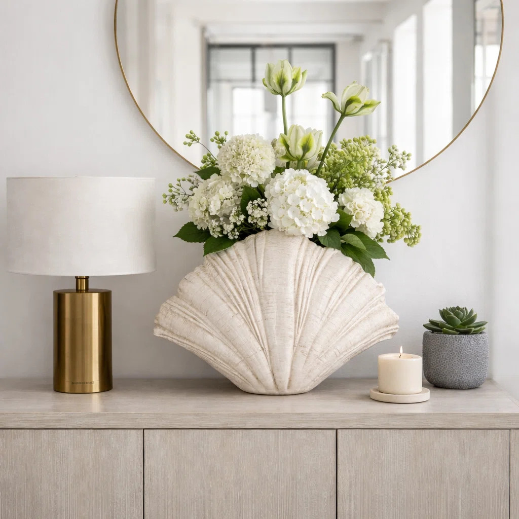 Decorative Scallop Shell Figurine Object for Home Decor - Coastal Modern Sculpture for Office, Ta... | Wayfair North America