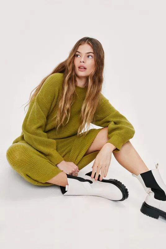 Balloon Sleeve Crew Neck Midi Sweater Dress | Nasty Gal (US)