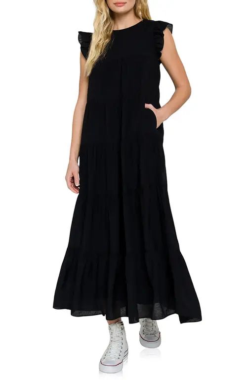 English Factory Tiered Maxi Dress in Black at Nordstrom, Size Small | Nordstrom