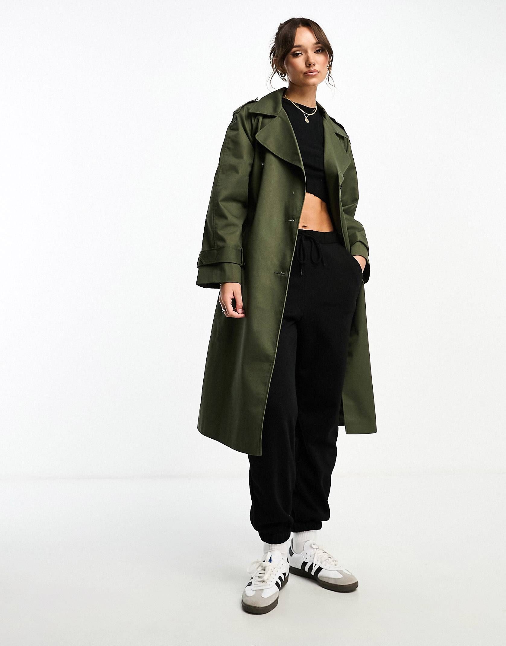 ASOS DESIGN longline trench coat in dark khaki | ASOS (Global)