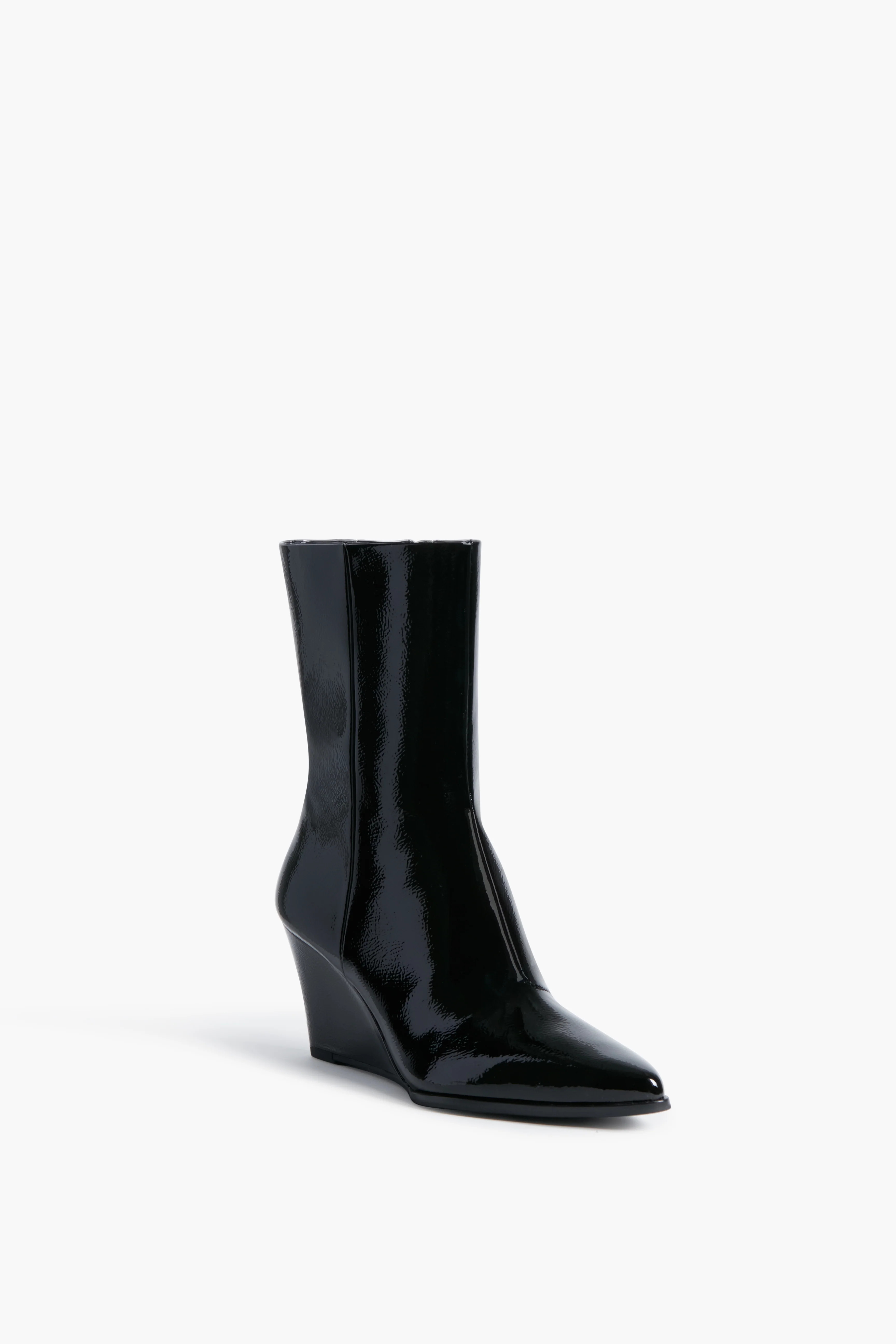 Black Patent Gwyneth Wedge Boots | Tuckernuck (US)