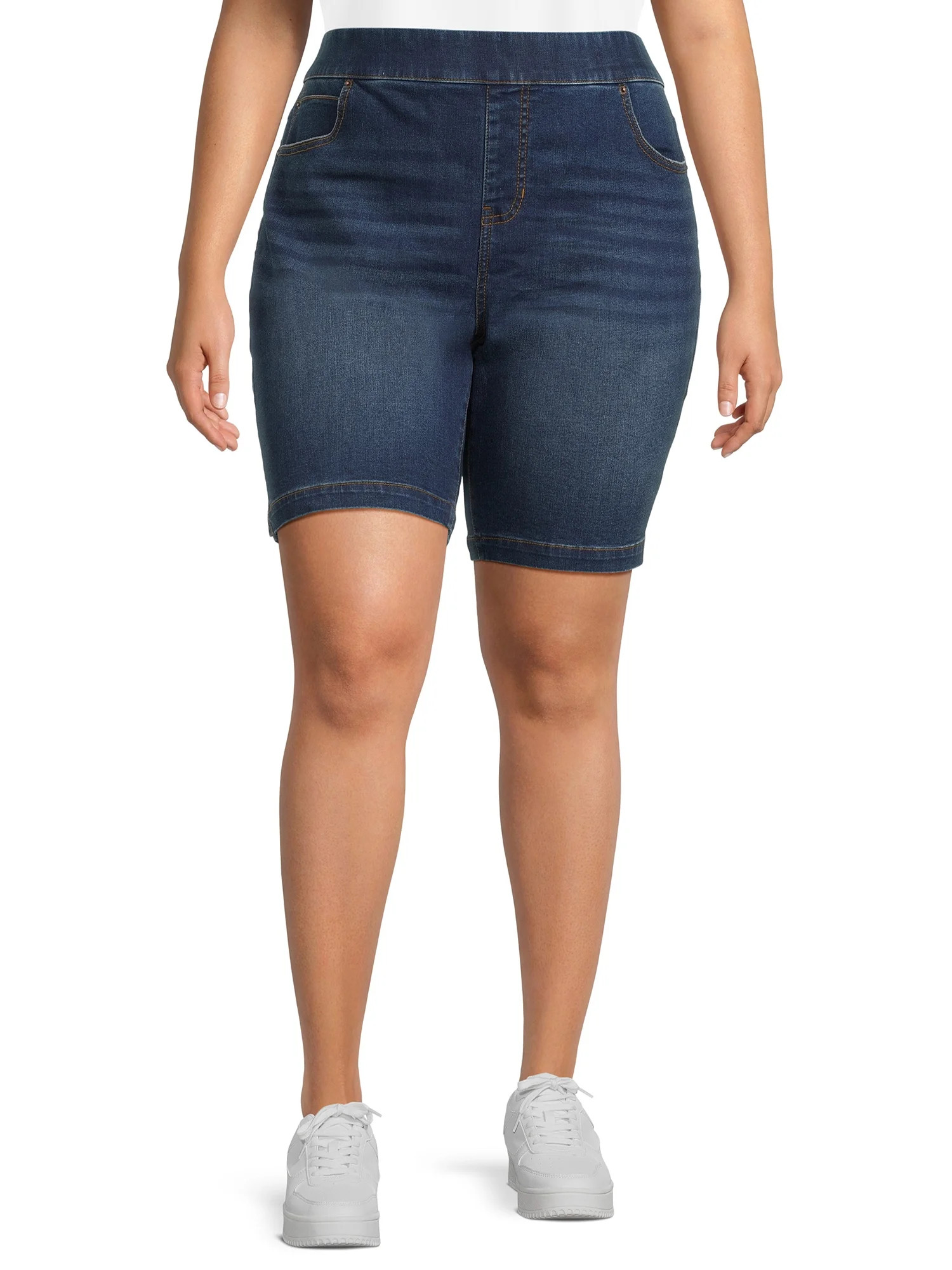 Terra & Sky Women's Plus Size Pull On Bermuda Shorts, 9" Inseam | Walmart (US)
