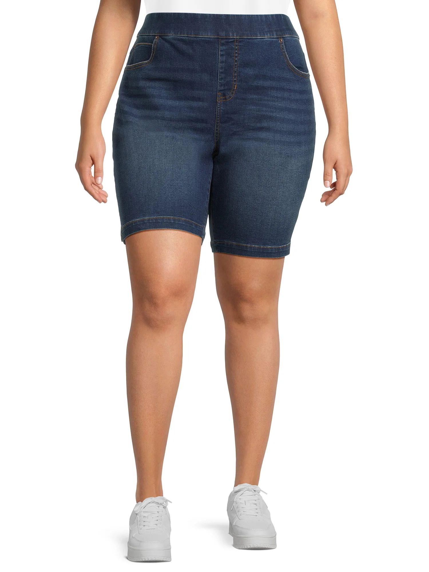 Terra & Sky Women's Plus Size Pull On Bermuda Shorts, 9" Inseam | Walmart (US)