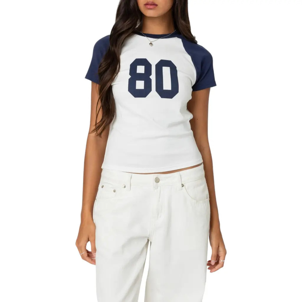 EDIKTED '80s Colorblock Cotton Graphic T-Shirt in White at Nordstrom, Size X-Large | Nordstrom