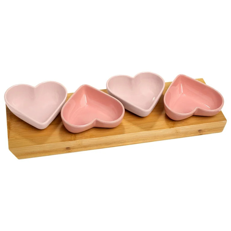 Paris Hilton London Collection Stoneware Serving Tray 5 Piece Set with Heart Bowls, Bamboo Tray, ... | Walmart (US)