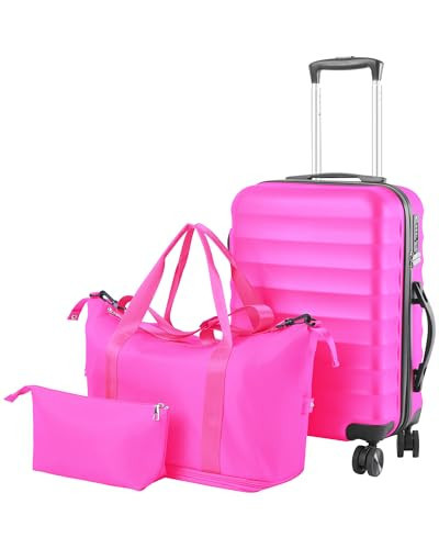 GOUUN Suitcase Set 3 Piece Luggage Set- Pink Carry On Travel Luggage for Women TSA Lock Spinner Wheels Hardshell Lightweight Luggage Set(Pink, 3 piece set (DB/TB/20)) | Amazon (US)