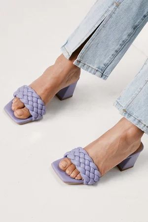 Faux Leather Woven Block Heel Mules | Nasty Gal (US)