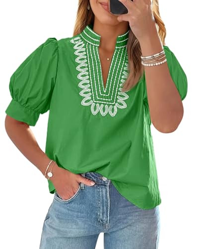 Cicy Bell Womens Puff Short Sleeve Blouses Summer Casual Dressy Embroidered V Neck Tops Loose Fit... | Amazon (US)