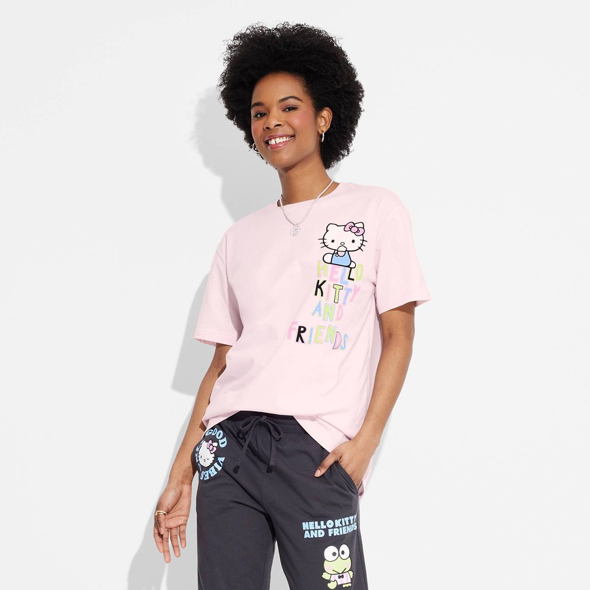 Women's Sanrio Positivity Oversized Short Sleeve Graphic T-Shirt - Pink | Target