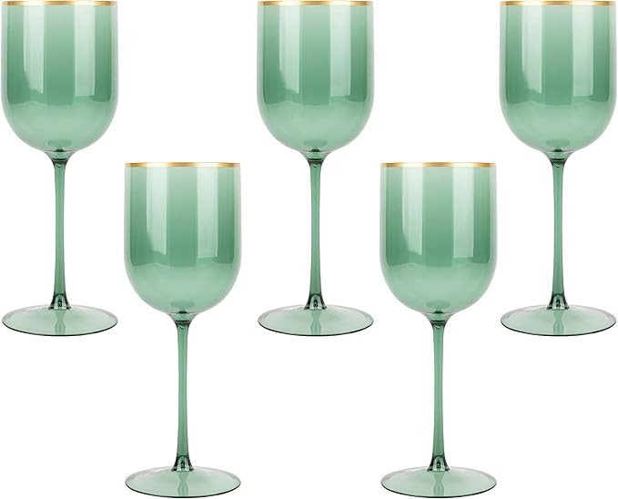 PLASTICPRO Green Wine Cup with Gold rim Plastic Wine Glasses Set of 10 Elegant Wine Goblets Hard ... | Amazon (US)