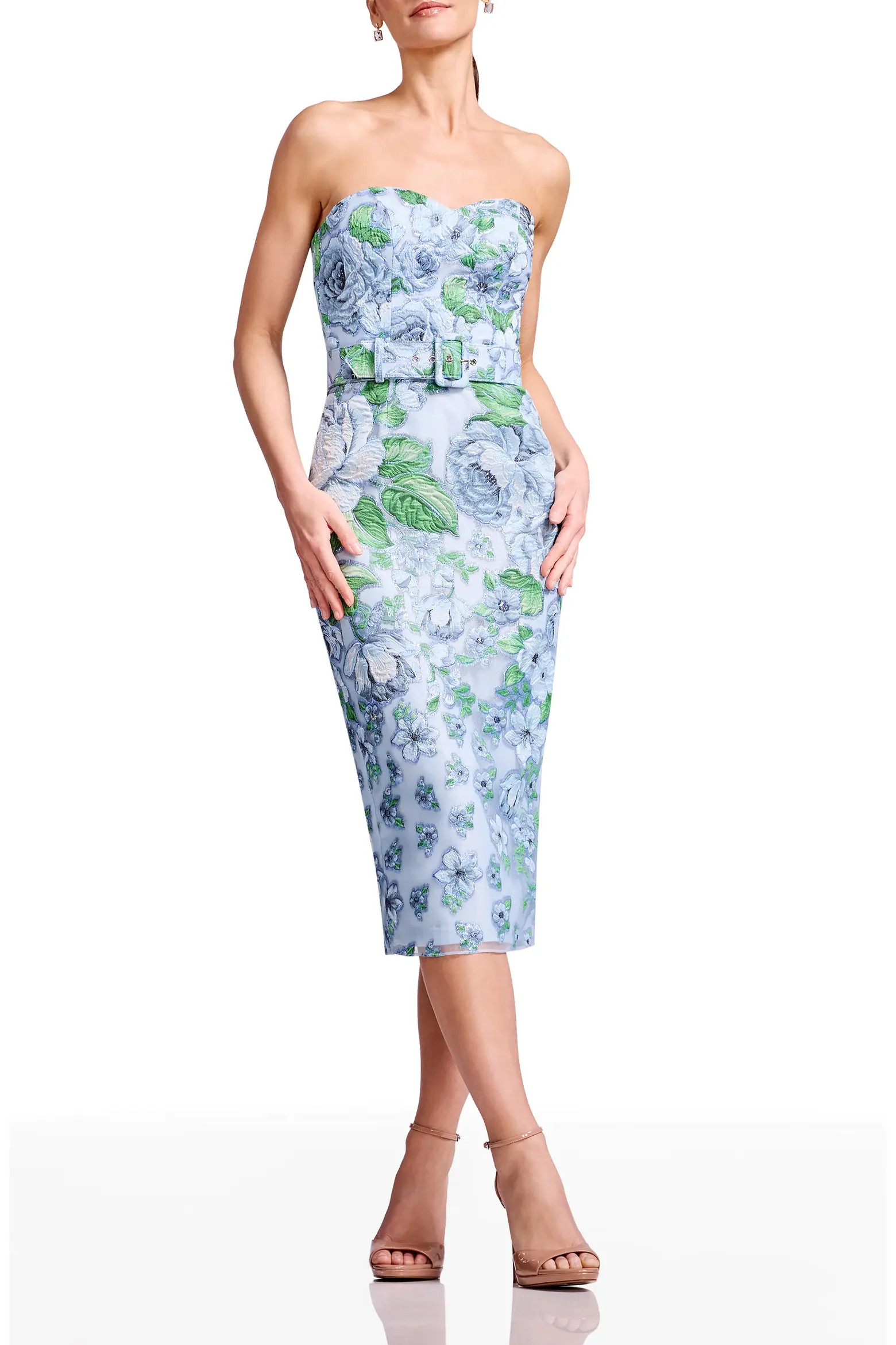 Shailene Belted Embroidered Floral Strapless Midi Cocktail Dress (Women) | Nordstrom | Nordstrom