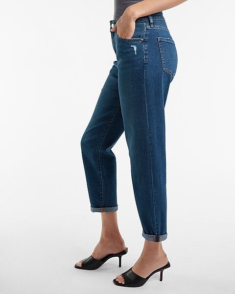 Mid Rise Medium Wash Rolled Hem Boyfriend Jean | Express