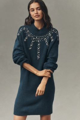 By Anthropologie Long-Sleeve Embellished Sweater Mini Dress | Anthropologie (US)
