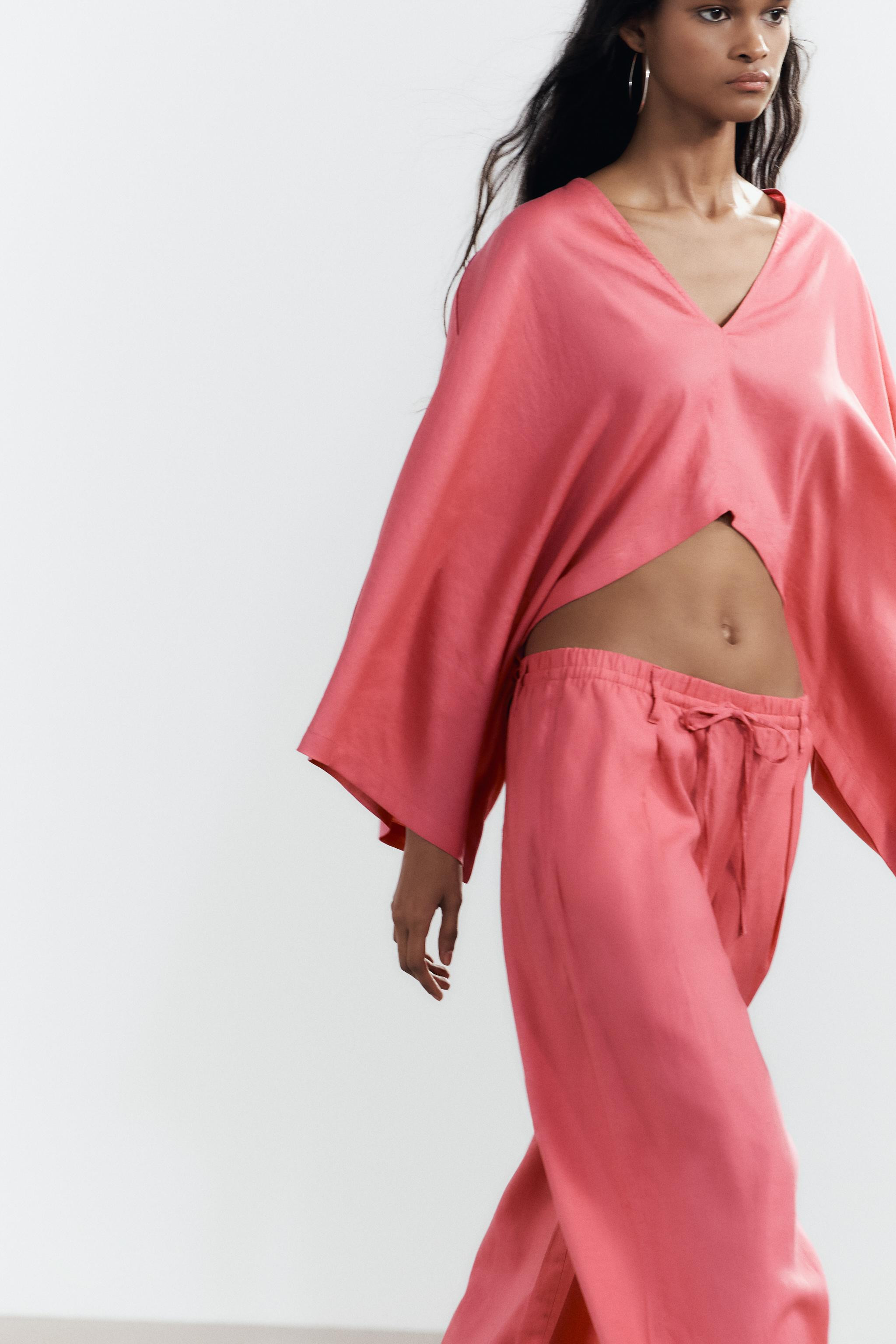 ASYMMETRIC LINEN BLEND CAPE KIMONO | Zara US