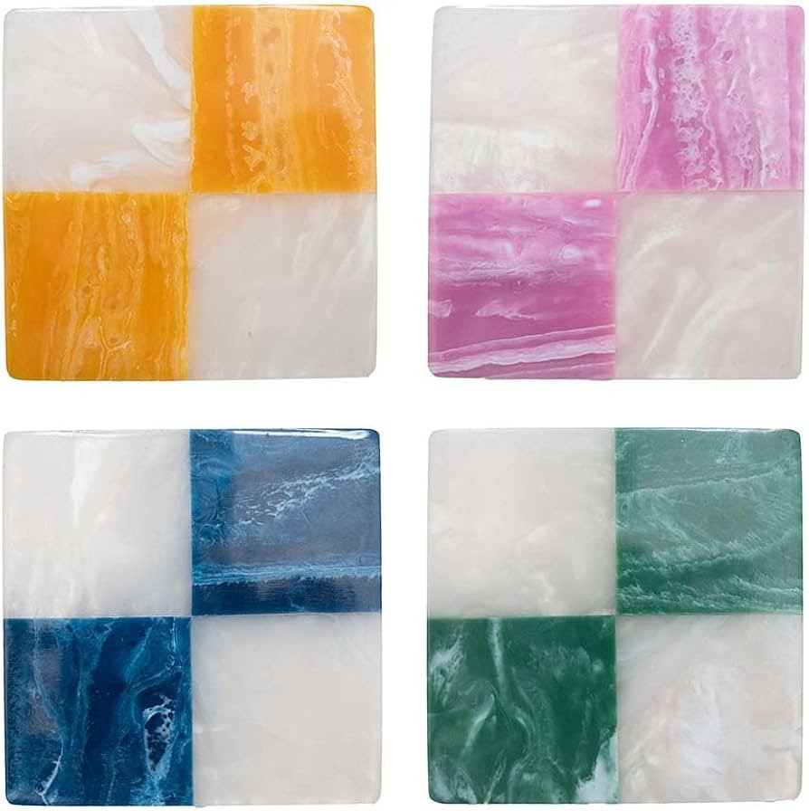 Folkulture Coasters Set of 4 | (4") Resin Drink Coaster for Coffee Table | Handmade Coasters for ... | Amazon (US)