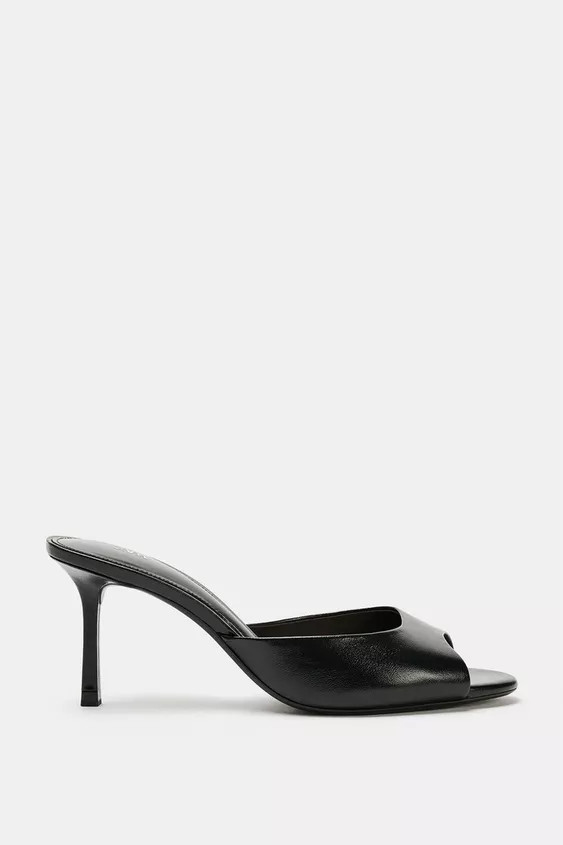 Leather sandal-style shoes. Mule style. Front strap. High stiletto heel. Pointed toe. Heel height... | Zara US