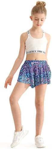 EQSJIU Girls Butterfly Shorts with Spandex Liner Preppy Flowy Athletic Shorts Skirts for Sports, ... | Amazon (US)