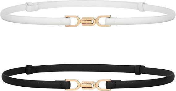 VONMELLI Women's Leather Skinny Belt for Dress Adjustable Thin Waist Belt for Ladies | Amazon (US)