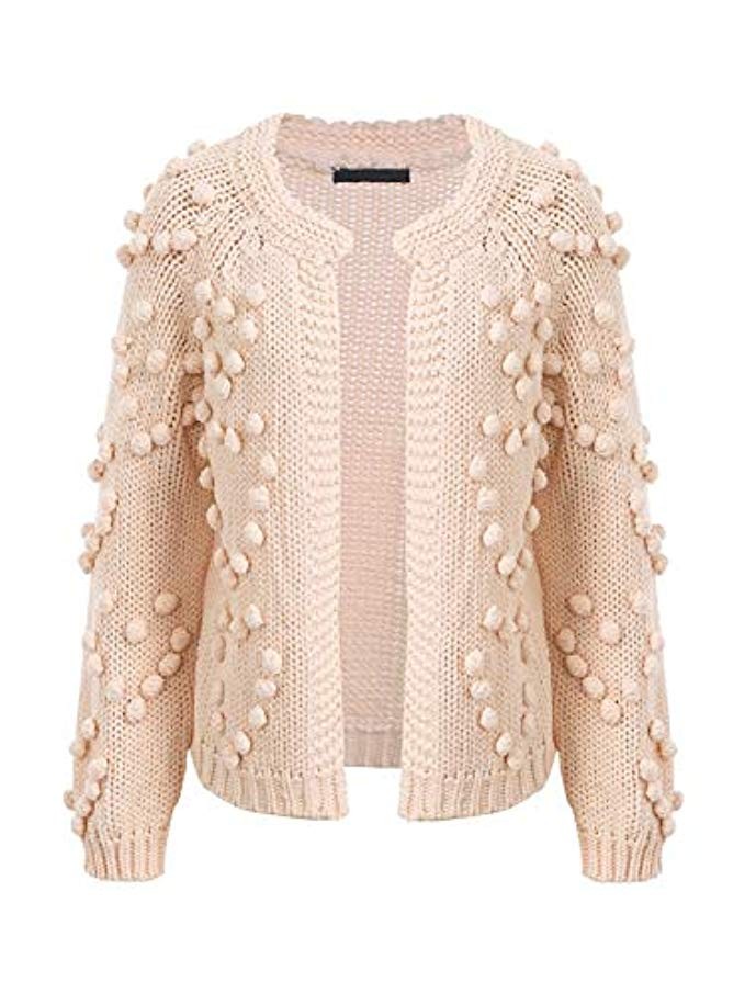 Missy Chilli Women's Long Sleeve Open Front Long Cardigan Hairball Knit Pullover | Amazon (US)