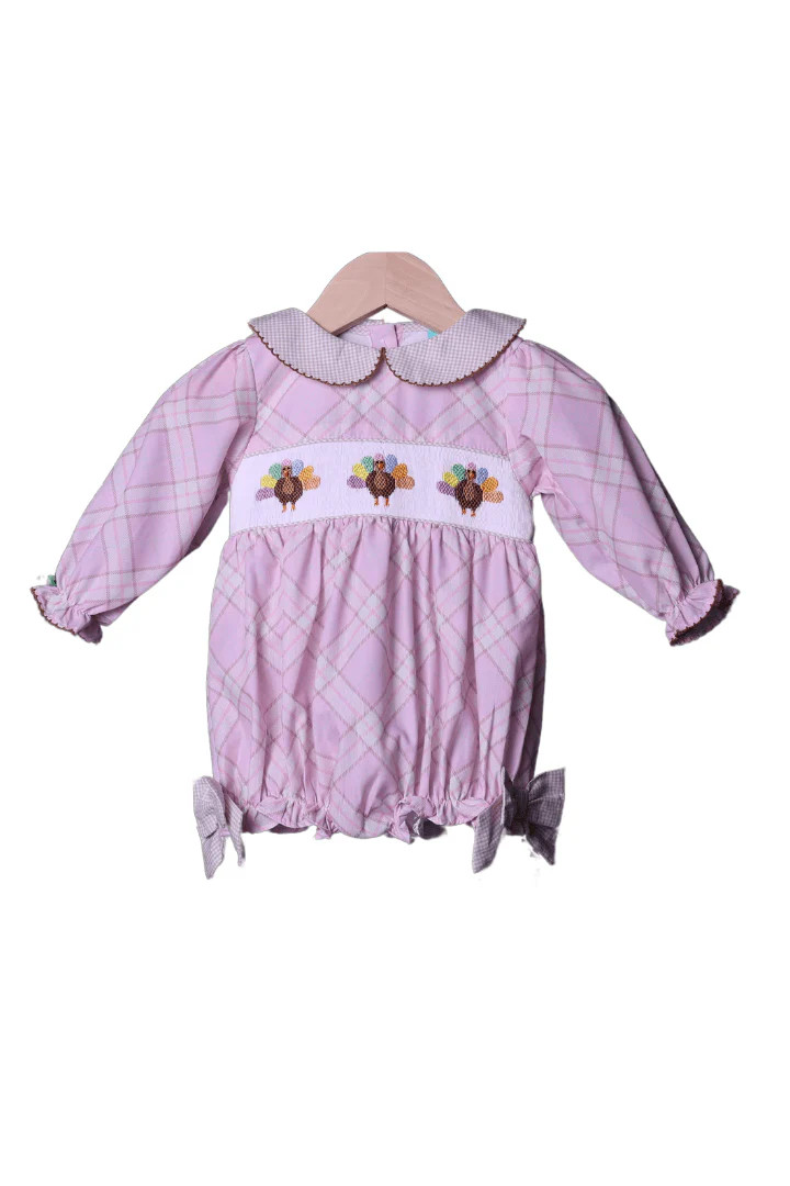 Smocked Pink and Khaki Plaid Turkey Bubble | The Smocked Flamingo