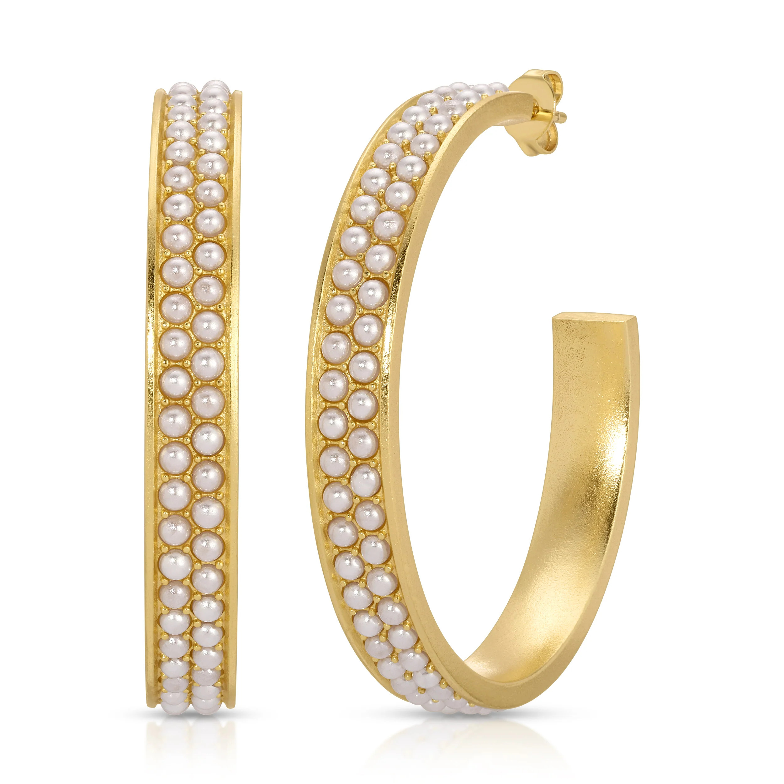 Bali Beaded Double Row Hoop - Pearl | Joy Dravecky