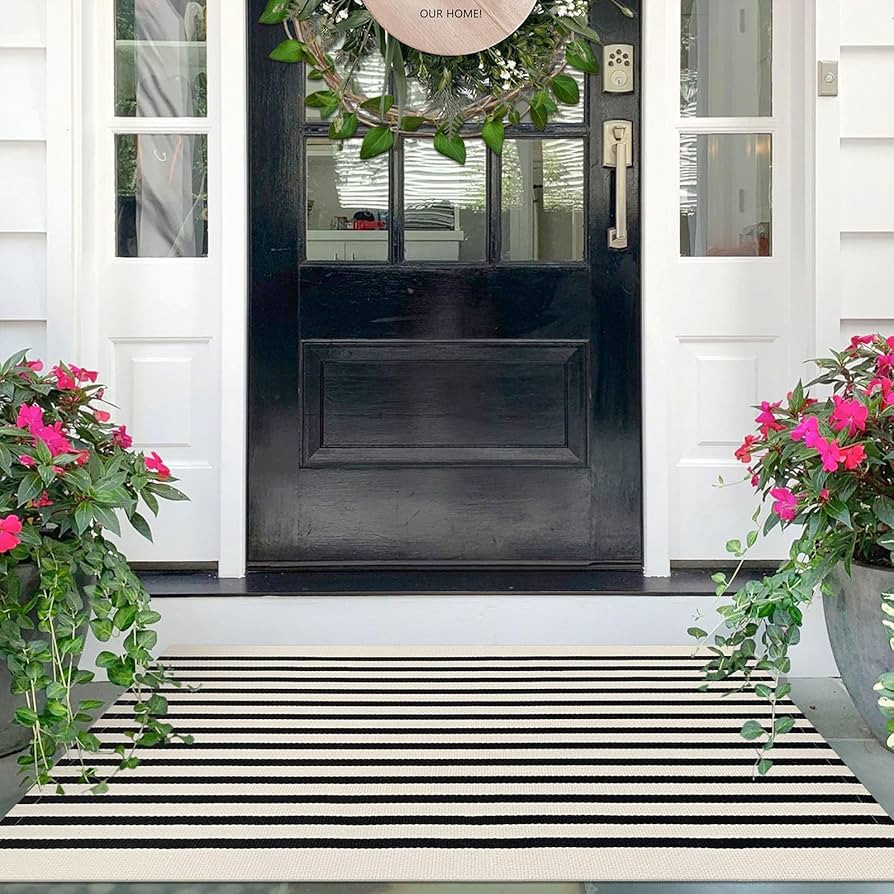 IOHOUZE Black Beige Striped Rug -2.3'x3.6' Front Door Rugs Outdoor, Small Washable Area Rug for F... | Amazon (US)