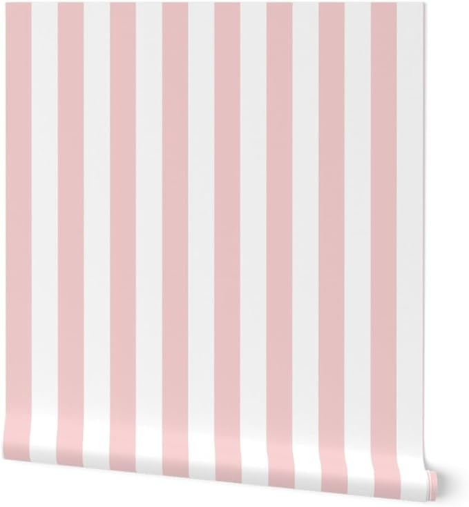 Spoonflower Peel & Stick Wallpaper Swatch - Bold Stripe Dogwood Vertical Stripes Pink White Geome... | Amazon (US)