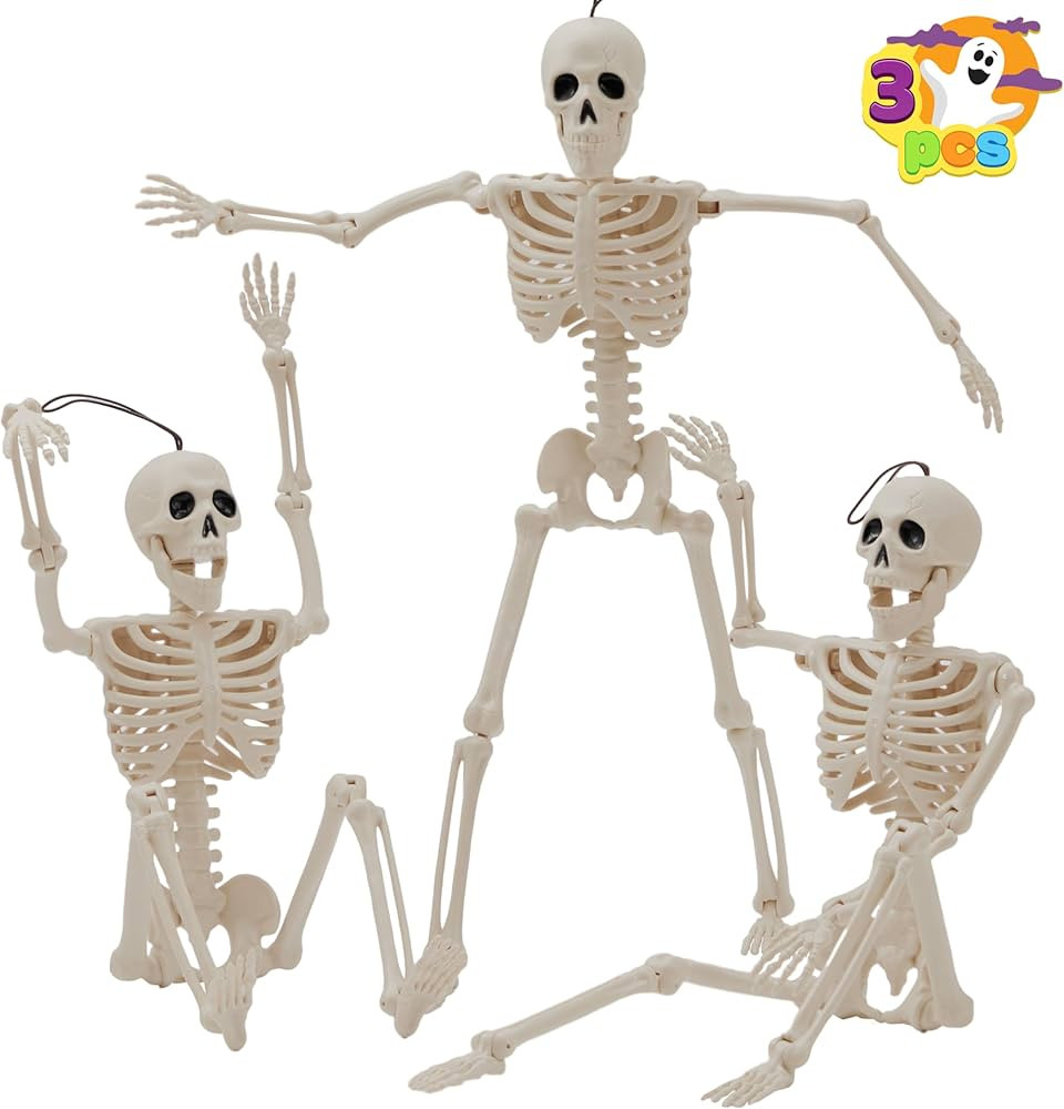 JOYIN 3 PCS Halloween Hanging Skeletons 16" Full Body Posable Joints Movable Plastic Bones for Ha... | Amazon (US)