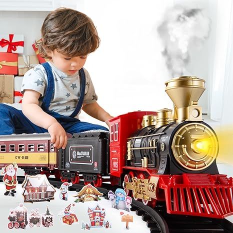 TEMI Train Set with Steam Locomotive Engine, Cargo Car and Long Track for Toddlers 3-5, Rechargea... | Amazon (US)