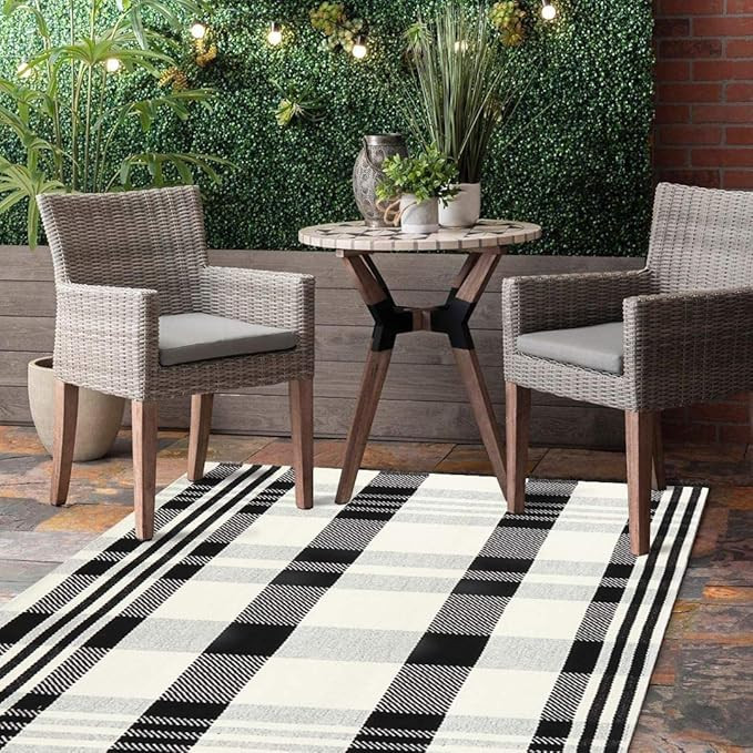 Seavish Farmhouse Buffalo Plaid Outdoor Rug, Black and White Cotton Hand-Woven Checkered Washable... | Amazon (US)