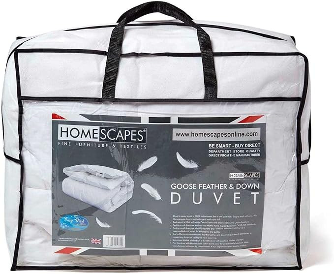 HOMESCAPES Super King Duvet 13.5 Tog, Luxury Ethical Goose Feather & Down Quilt, Anti Allergy 100... | Amazon (UK)
