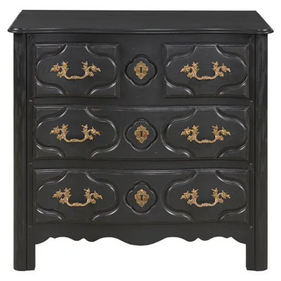Century Louis XIV Updated Traditional Black Maple Wood Wide Nightstand | Kathy Kuo Home
