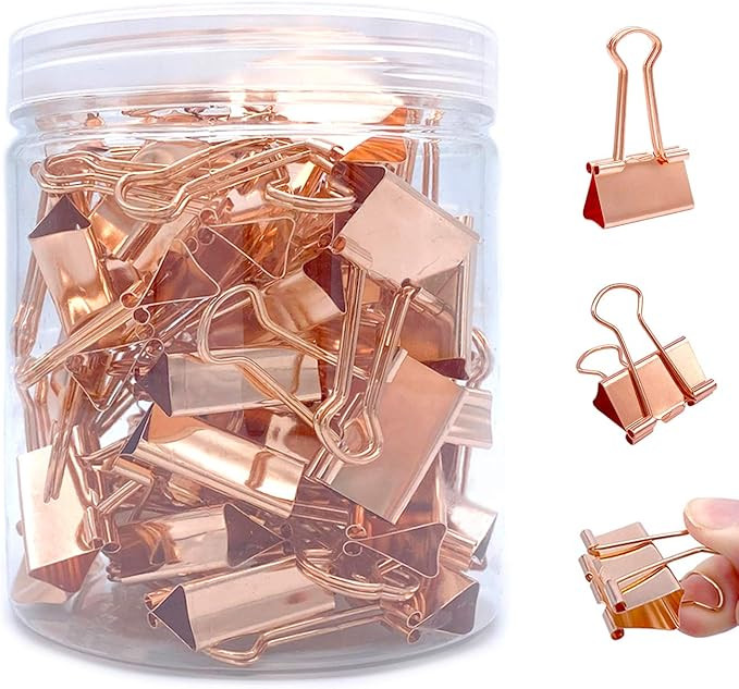 50Pcs Rose Gold Binder Clips, Paper Binder Clips Medium Size, Metal Fold Back Clips with Box for ... | Amazon (US)
