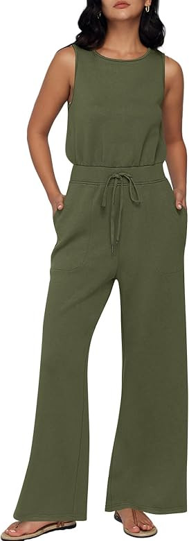 AUTOMET Womens Jumpsuits Fall Outfits 2023 New Casual Fashion Clothes Sleeveless Wide Leg Long Pa... | Amazon (US)