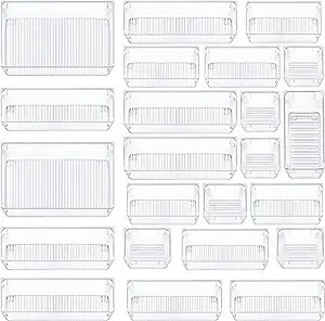 CHEFSTORY 23 PCS Clear Drawer Organizers Set, 4 Sizes Plastic Vanity Storage Bins, Desk Drawer Or... | Amazon (US)