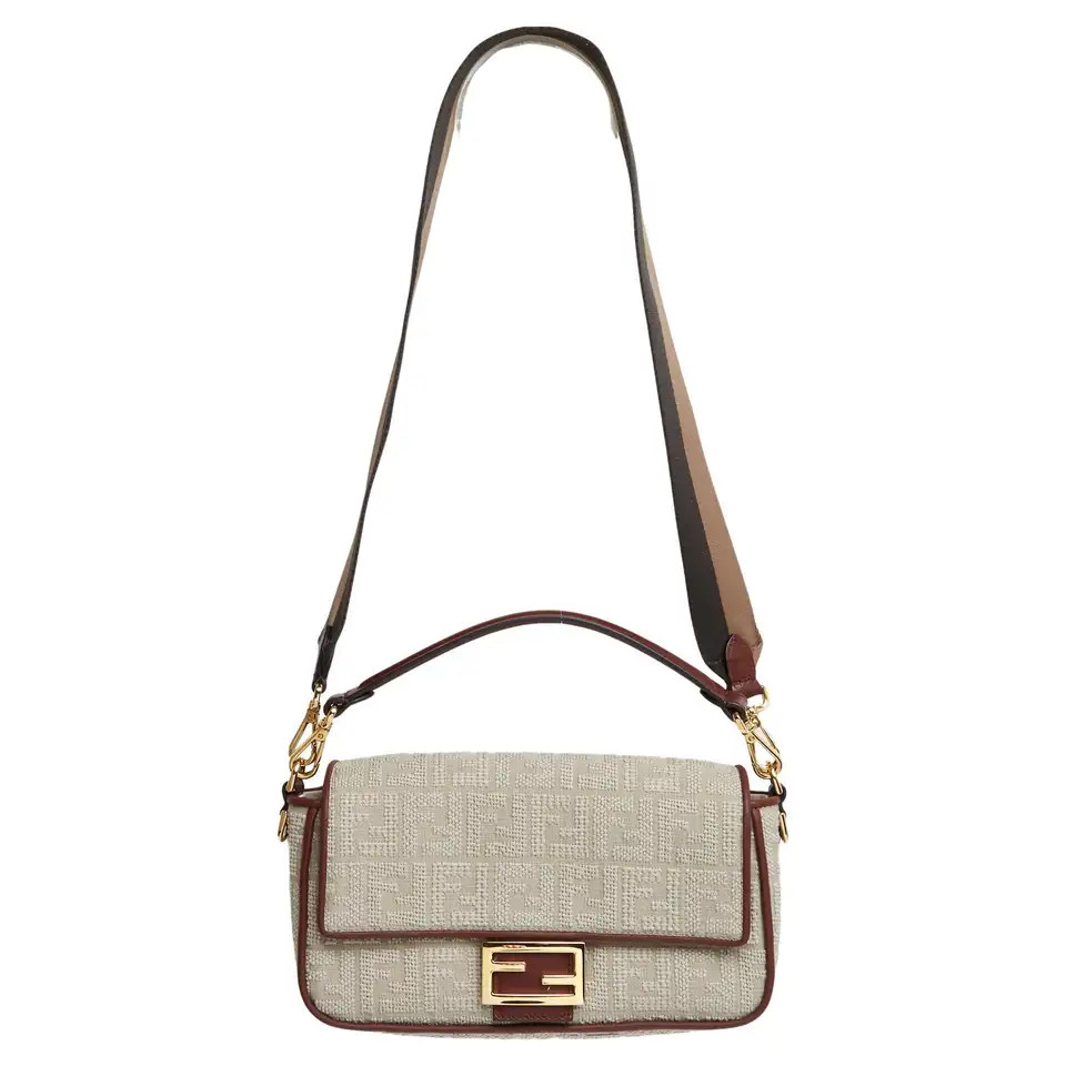 Fendi Sac Baguette Medium Canvas and Leather Shoulder Bag with 2 straps New | 1stDibs