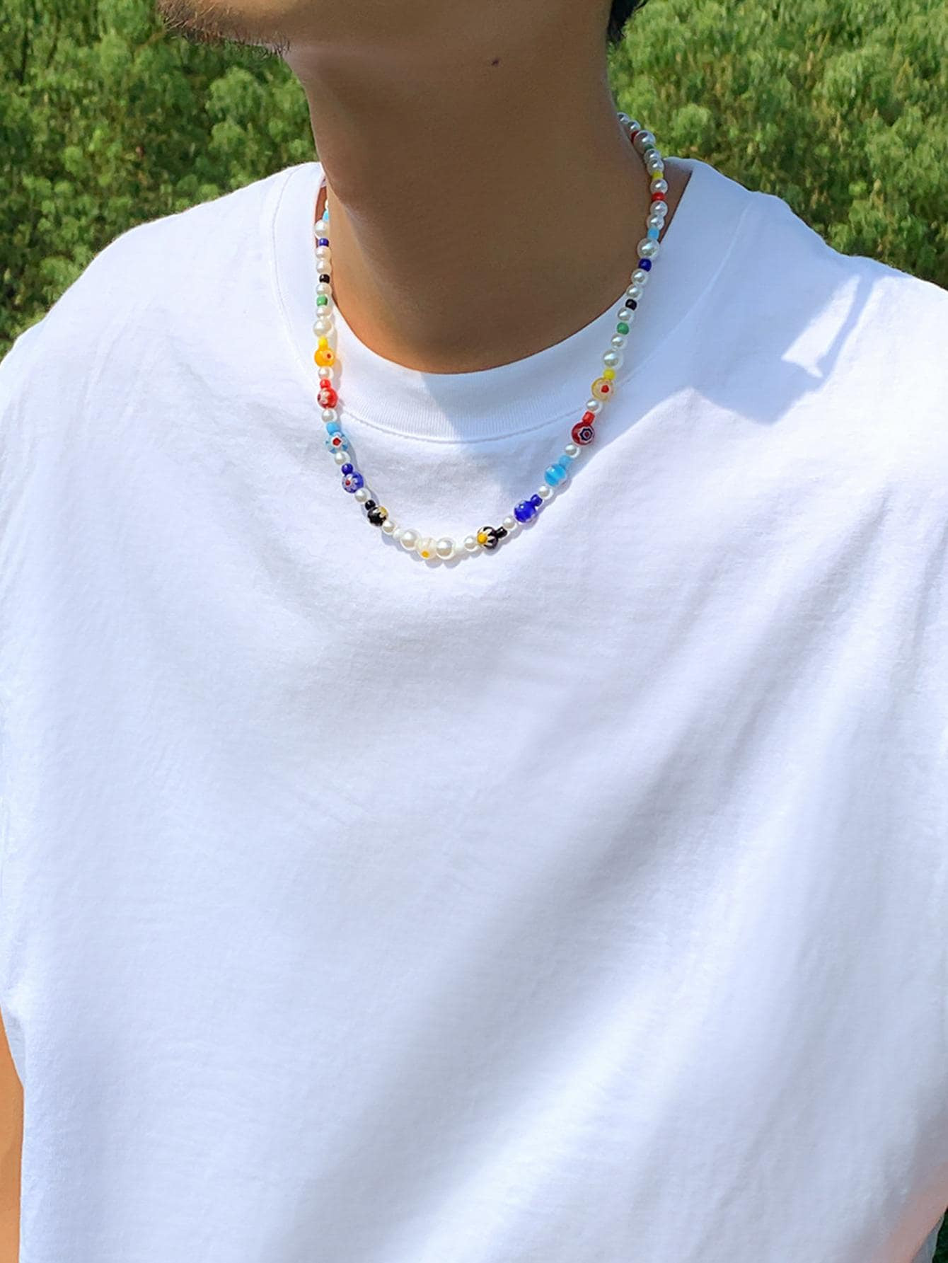 1pc Mode Parel Kleurrijke Kleine Bloem Kralen Mannen Persoonlijkheid Elegante Ketting | SHEIN