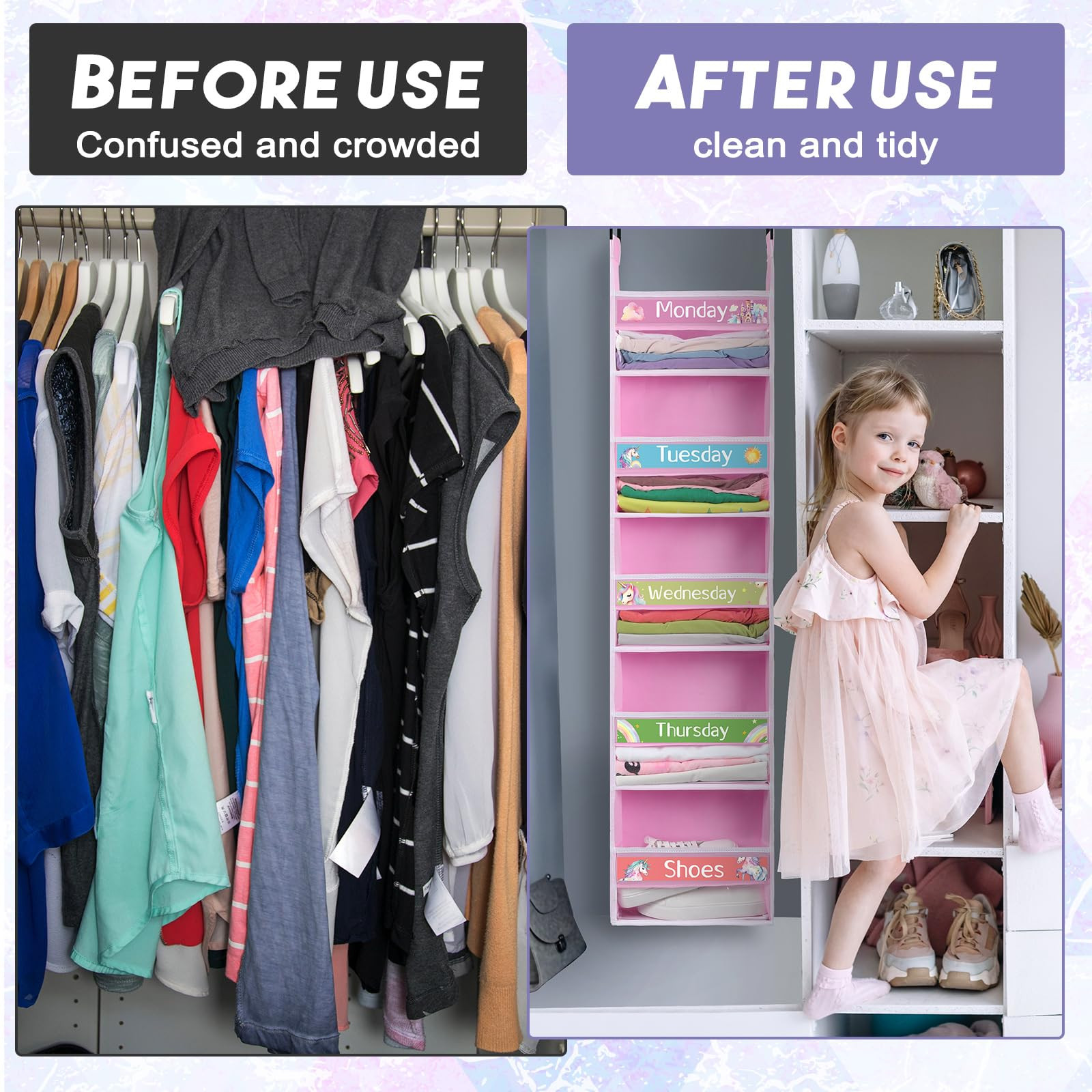 2 Pack 5 Shelf Weekly Clothes Organizer for Kids Over the Door Hanging Storage Monday through Fri... | Amazon (US)