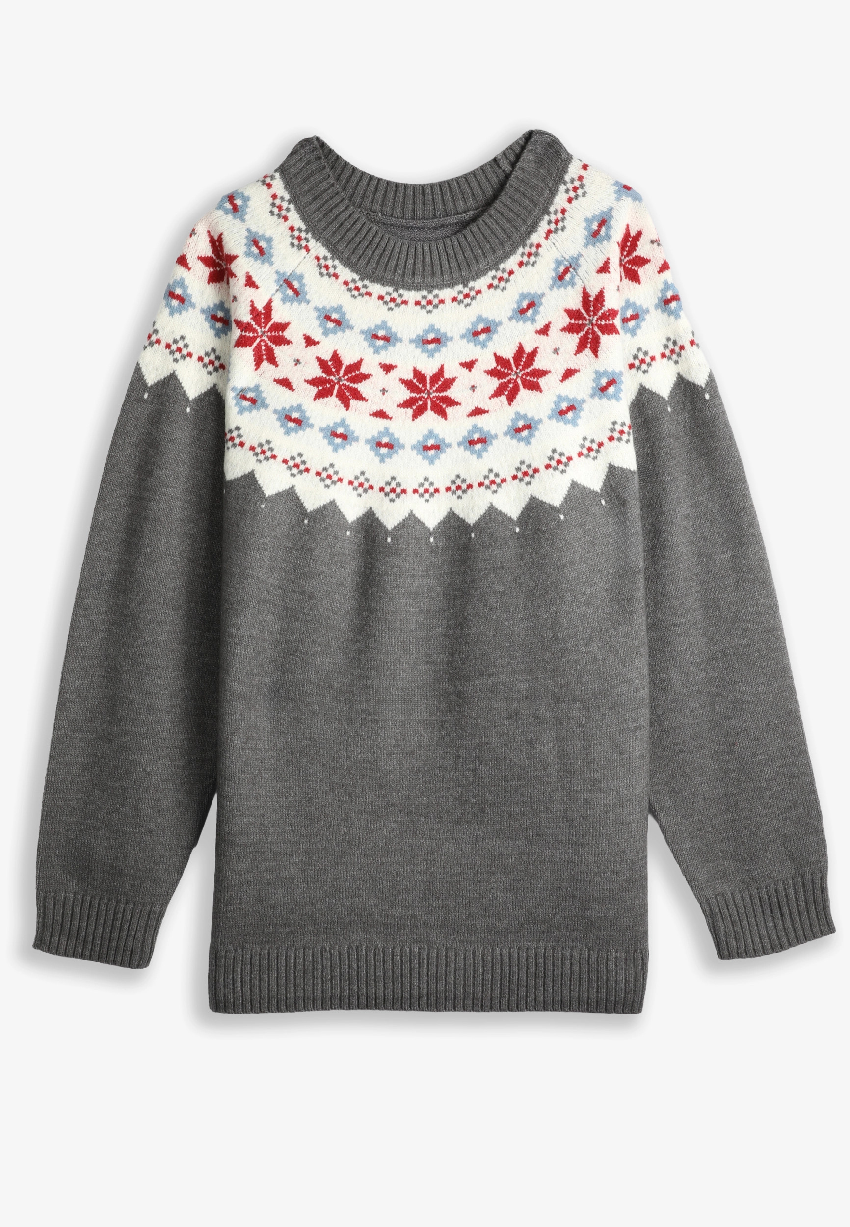 Maurices Plus Size Women's Gray Fair Isle Crew Neck Sweater | Maurices